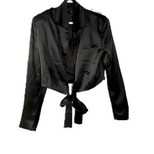 TIE UP SATIN BUSINESS BLOUSE